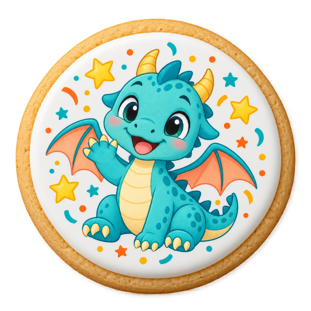 cartoon cookies design printed on a round iced sugar cookie