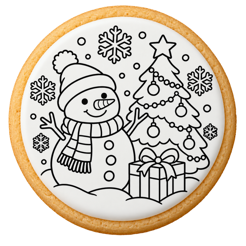 christmas colouring cookies design printed on a round iced sugar cookie
