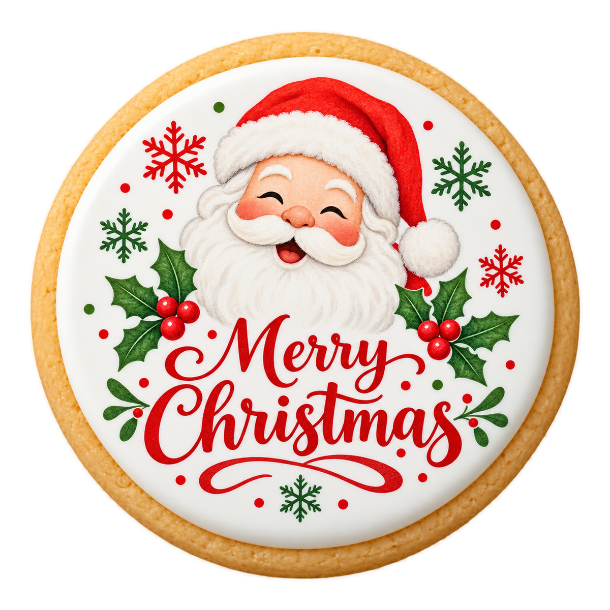 christmas cookies design printed on a round iced sugar cookie
