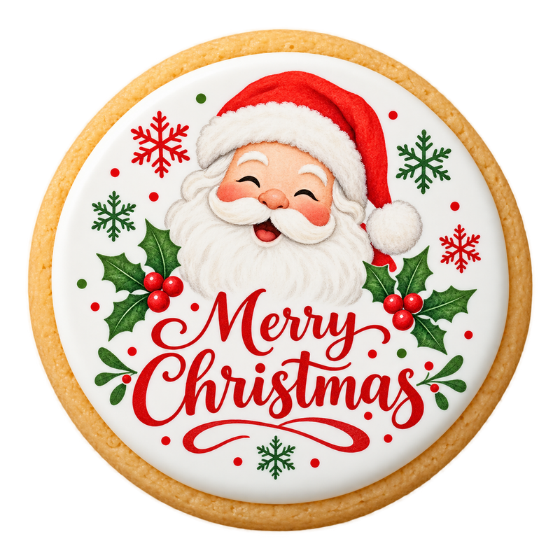 christmas cookies design printed on a round iced sugar cookie