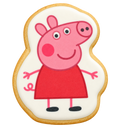 Custom outline sugar cookie with a pink character design, shown on a transparent background
