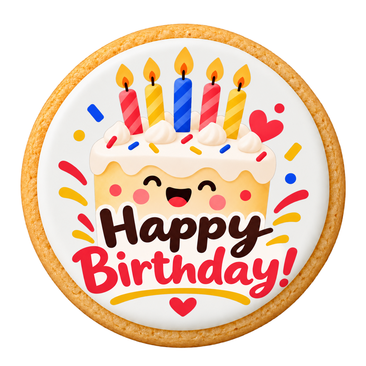 Happy Birthday Cookies on a round sugar cookie