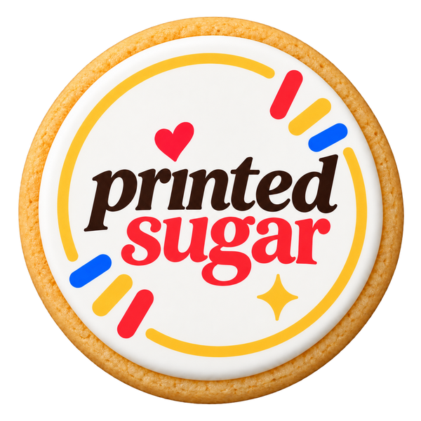 Printed Sugar Logo Cookies on a round sugar cookie