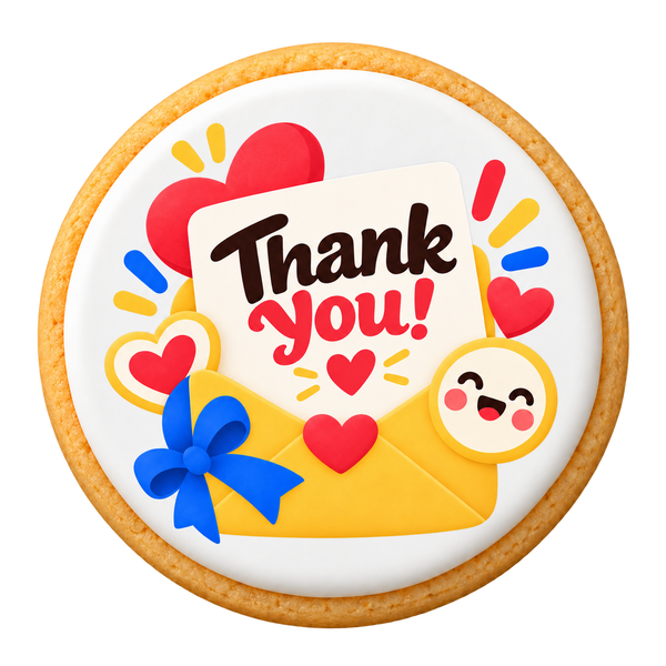 Thank You Cookies on a round sugar cookie